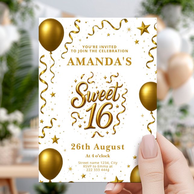 Invitation Gold Glam Sweet 16 Birthday Party (Créateur téléchargé)