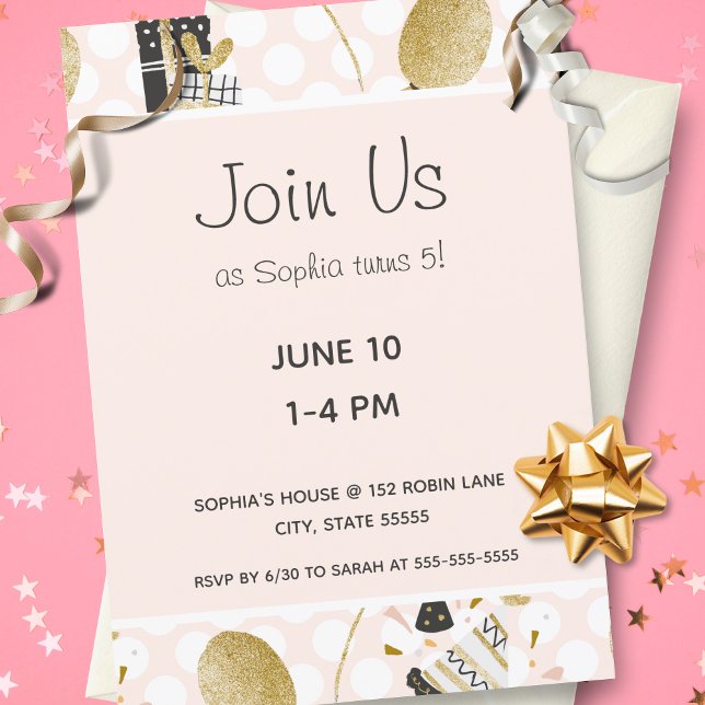 Invitation Gold Glitter Balloons and Hats Kid Birthday Party (Créateur téléchargé)