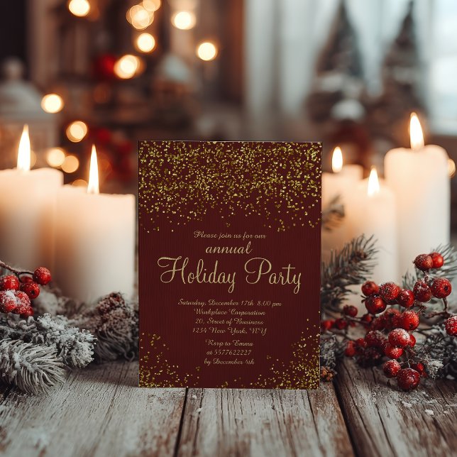Invitation Gold glitter Burgundy confetti corporate Christmas (Gold glitter Burgundy confetti corporate Christmas Invitation)