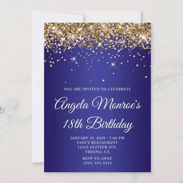 Invitation Gold Glitter Deep Blue Gradient 18th Birthday (Devant)
