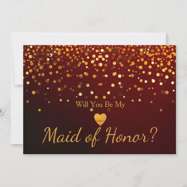 Invitation Gold Glitter Heart Faux maid of honor (Devant)