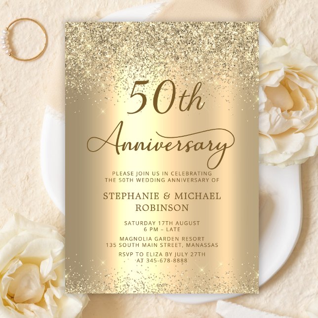 Invitation Gold Glitter Metallic 50th Wedding Anniversary (Créateur téléchargé)