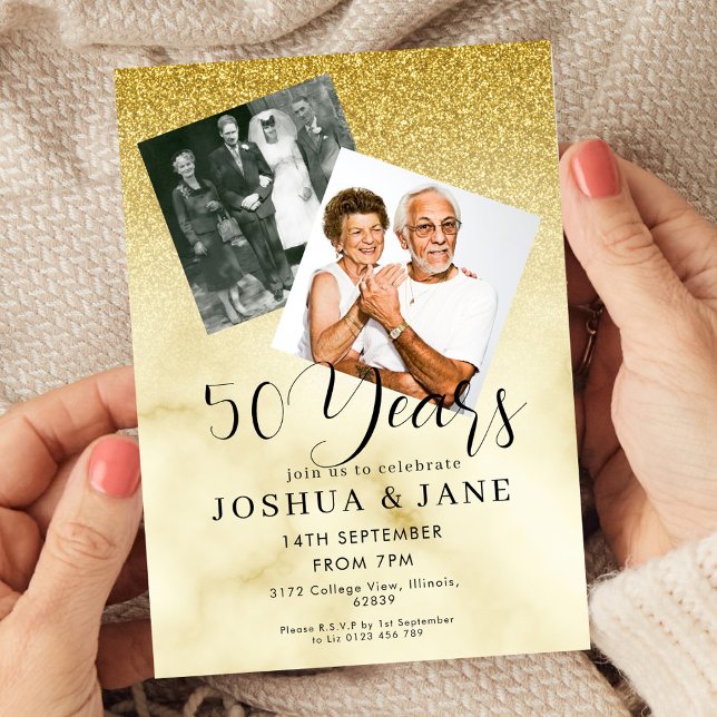 Invitation Gold Glitter Photo 50th Wedding Anniversary (Créateur téléchargé)