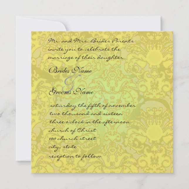 Invitation Gold Glitz Mariage damassé (Devant)