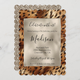 Invitation Gold Glitz Parties scintillant élégante Leopard