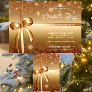 Invitation Gold Gracieux, White Ribbon Bow fête de Noël