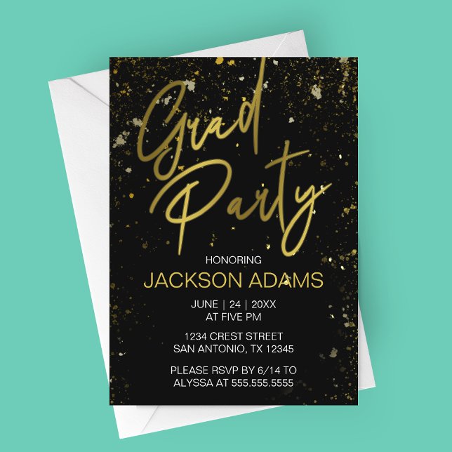 Invitation Gold Grad Party Moderne Graduation Party Invitatio (Gold and Black Graduation Party Invitation)