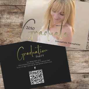 Invitation Gold Graduated Black Photo QR Code Social Media