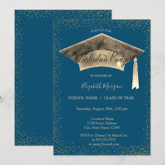 Invitation Gold Graduation Cap Tassel Graduation Party (Devant / Derrière)