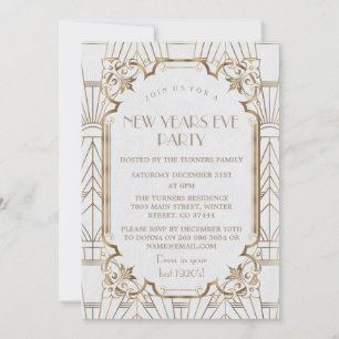 Invitation Gold Great Gatsby White 1920 New Year Party