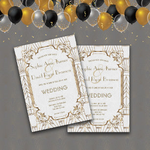 Invitation Gold Great White Art Déco Mariage des années 1920