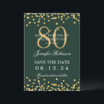 Invitation Gold Green 80th Birthday Enregistrer la date Détai<br><div class="desc">Elégant design "70th Birthday Party" avec faux confettis de parties scintillant & détails texte. Facile à utiliser et facile à personnaliser. Commandez aujourd'hui !</div>