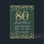 Invitation Gold Green 80th Birthday Enregistrer la date Détai<br><div class="desc">Elégant design "70th Birthday Party" avec faux confettis de parties scintillant & détails texte. Facile à utiliser et facile à personnaliser. Commandez aujourd'hui !</div>