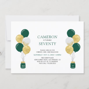 Invitation Gold & Green Balloons Moderne Adulte fête d'annive