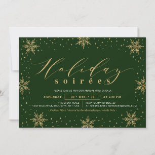 Invitation Gold & Green Corporate Holiday Soiree Party