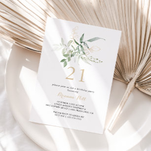 Invitation Gold Green Foliage 21e fête d'anniversaire