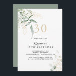 Invitation Gold Green Foliage 30e fête d'anniversaire<br><div class="desc">Cette invitation à la fête de 30e anniversaire de verdure or est parfaite pour une fête d'anniversaire rustique. Cette conception artistique présente une aquarelle dessinée à la main or et feuillage vert,  inspirant la beauté naturelle.</div>