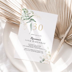 Invitation Gold Green Foliage 30e fête d'anniversaire