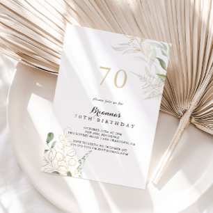 Invitation Gold Green Foliage 70e fête d'anniversaire