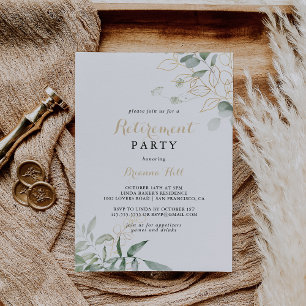 Invitation Gold Green Foliage Calligraphie Parti de retraite
