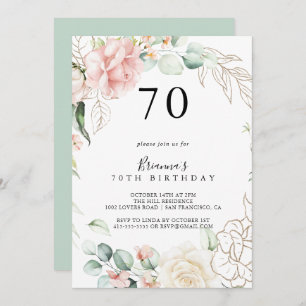 Invitation Gold Green Foliage Floral 70e fête d'anniversaire