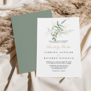 Invitation Gold Green Foliage Nuestra Boda Wedding