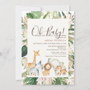 Invitation Gold Green Foliage Palm Baby shower Safari