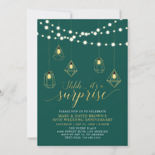Invitation Gold & Green Lights Surprise Mariage Anniversaire
