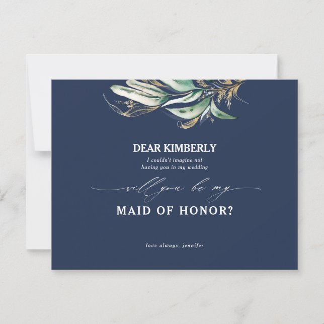 Invitation Gold Green Maid of Honor / Bridesmaid Proposition (Devant)