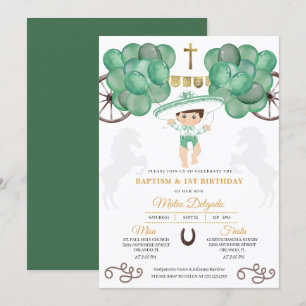 Invitation Gold & Green Mexicain Baby Boy Charro Baptême