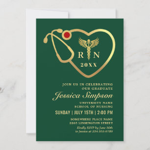 Invitation Gold Green Modern Nursing School Graduation Party
