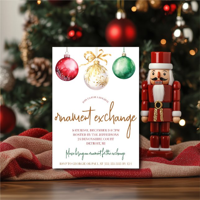 Invitation Gold, Green, Red Orament Exchange Fête de vacances (Créateur téléchargé)