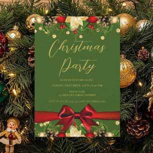Invitation Gold Green Ribbon Parties scintillant Noël Entrepr