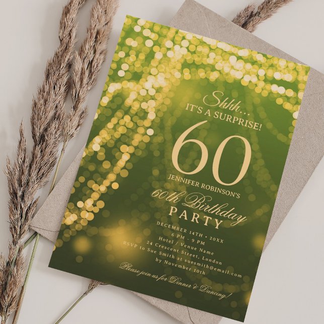 Invitation Gold Green | Surprise 60e anniversaire  (Gold Green | Surprise 60th Birthday Party Invitation)