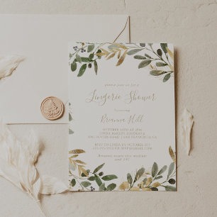 Invitation Gold Greenery Automne Bridal Lingerie Douche