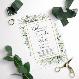 Invitation Gold Greenery Watercolor Wedding Ceremony Program