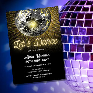 Invitation Gold Halftone Disco Ball Dansons Anniversaire
