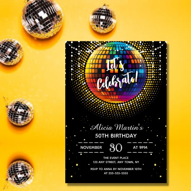Invitation Gold Halftone Disco Ball Fêtons notre anniversaire (Créateur téléchargé)