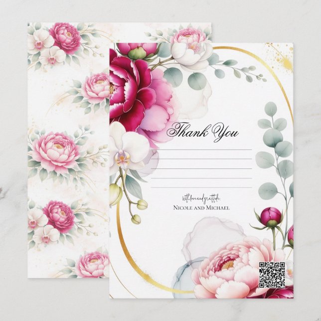 Invitation Gold Halo Garden Peonies & Orchids Floral Wedding  (Devant / Derrière)