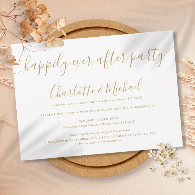 Invitation Gold Happy Jamais après le Mariage de la fête (Gold Happily Ever After Party Wedding Invitation)