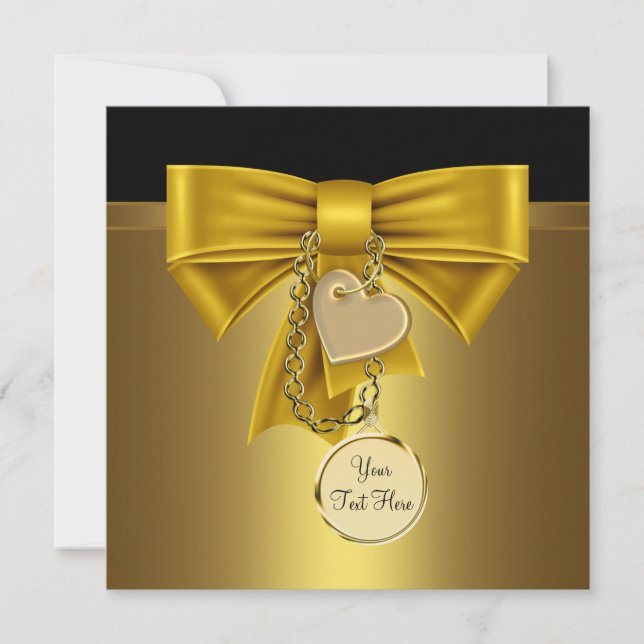 Invitation Gold Heart Black Gold Party Modèle (Devant)