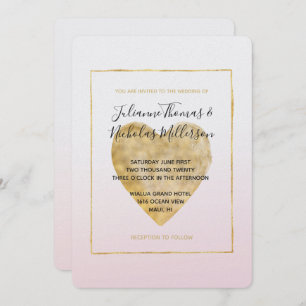 Invitation Gold Heart Blush Pink ombre