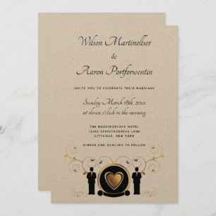 Invitation Gold Heart Mariage Kraft Paper LGBTQ