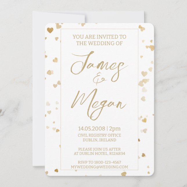Invitation Gold Heart Wedding (Devant)