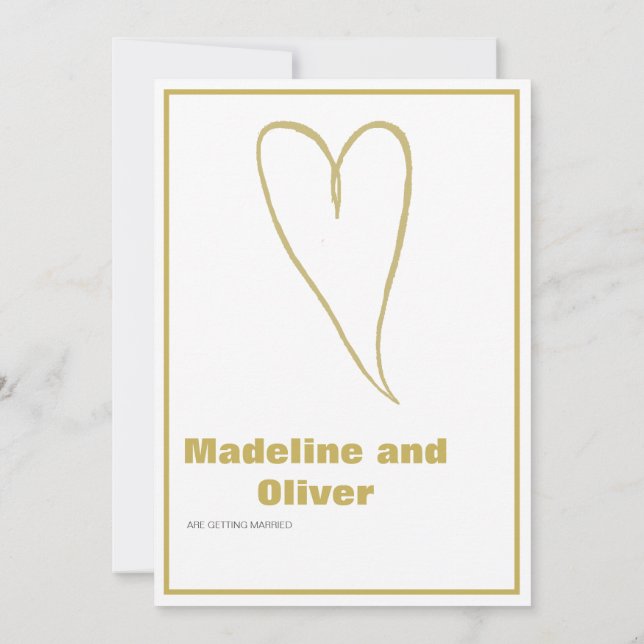 Invitation Gold Heart White Simple Mariage (Dos)