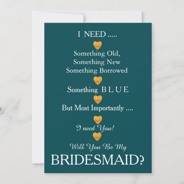 Invitation Gold Heart Will You Be my Bridesmaid (Devant)
