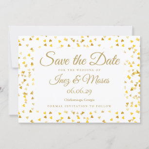 Invitation Gold Hearts Confetti Enregistrer la date