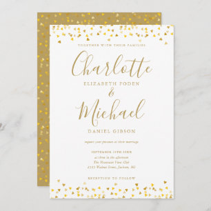 Invitation Gold Hearts Confetti Signature Mariage de script
