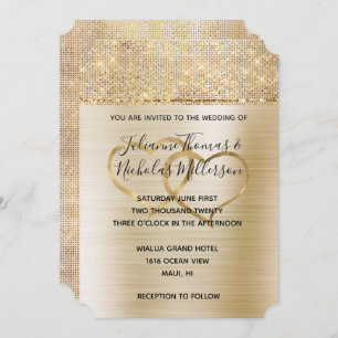 Invitation Gold Hearts Glam Sparkle Mariage