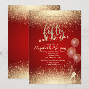 Invitation Gold High Heels Confetti, Red 50th Birthday Party